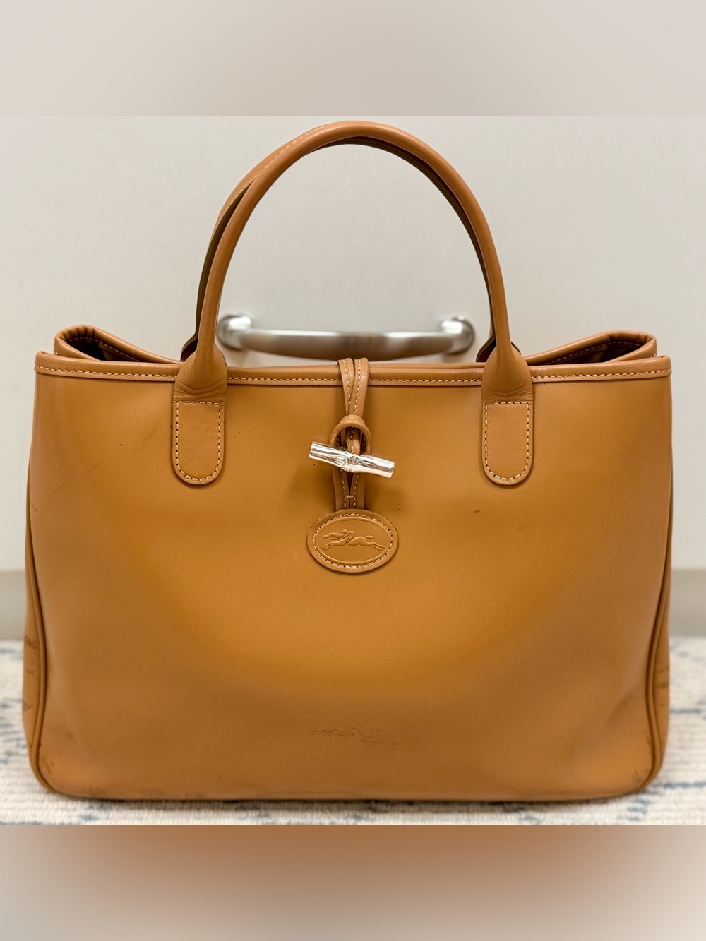 LONGCHAMP Vintage Classic Everyday Camel Leather Roseau Bag - MADE IN FRANCE
